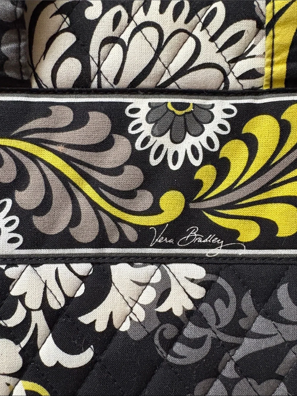 Vera Bradley Black Yellow Gray Floral Quilted Cosmetic Tote